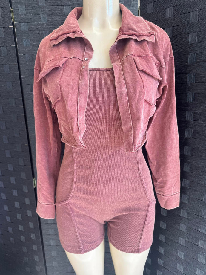 Acid Wash Romper Set